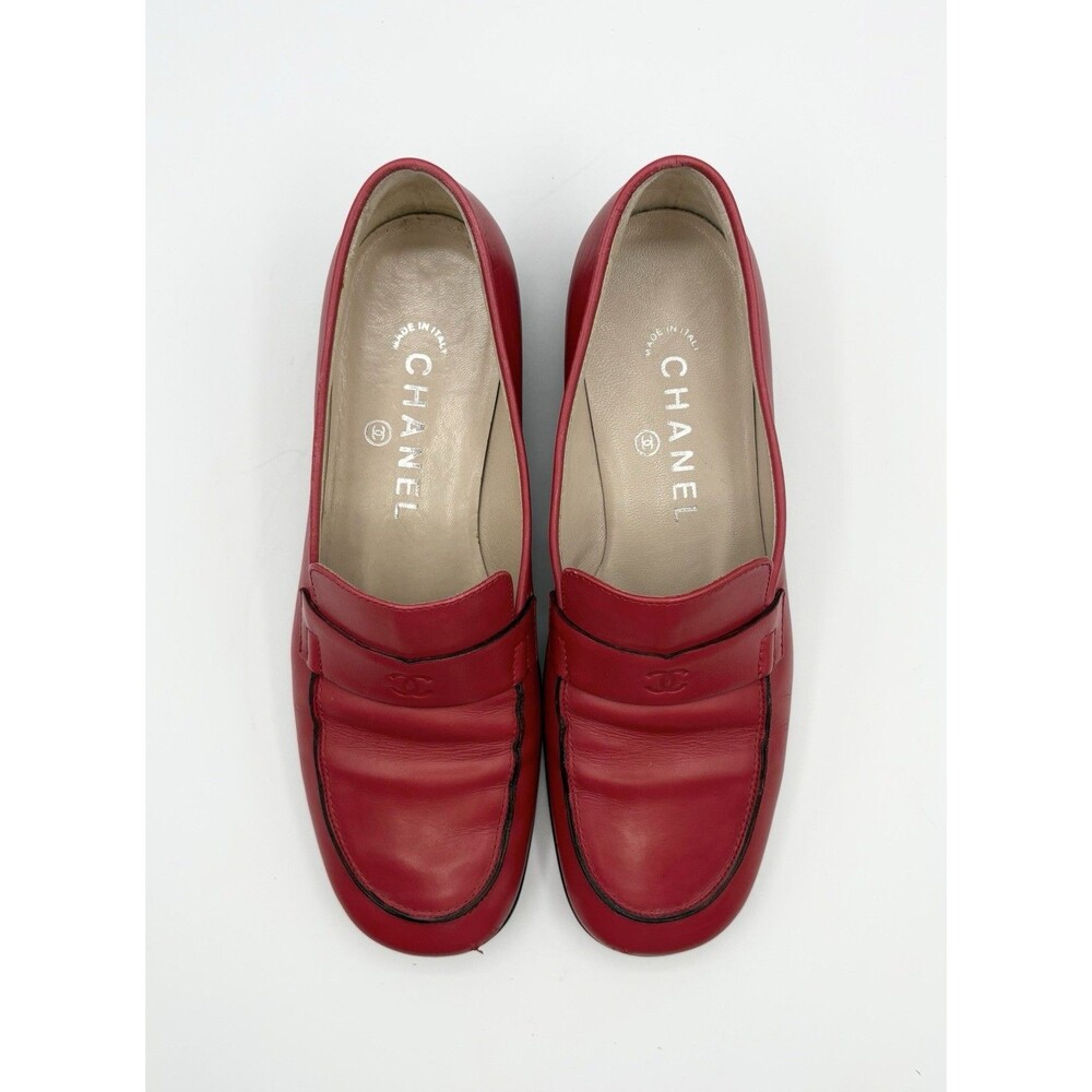 Chanel Red Calf Leather Loafers CC Logo Vintage Black Trim Y2K Sz EU 36 - Picture 3 of 14